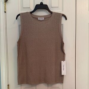 Calvin Klein Textured Knit Sleeveless Tank Sweater in Taupe Sparkle M NWT